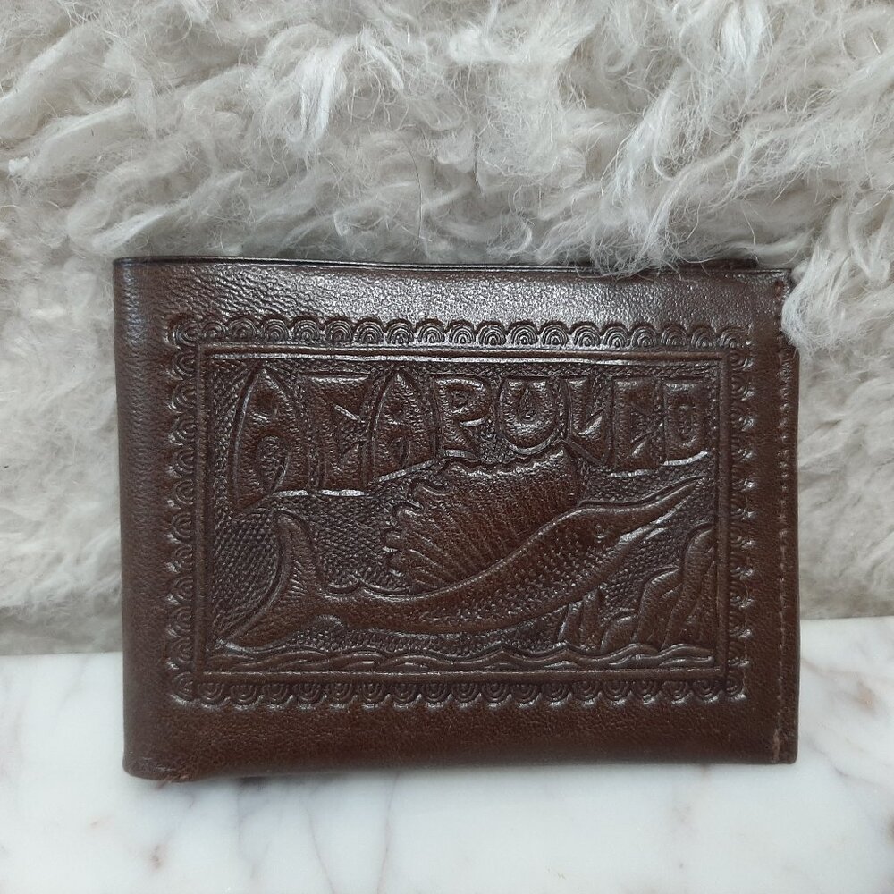 Vintage Handmade Piel Genuine Bass Mexican Artisanal Embossed Leather Wallet